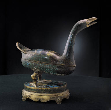 Cloisonne censer in the shape of a waterfowl