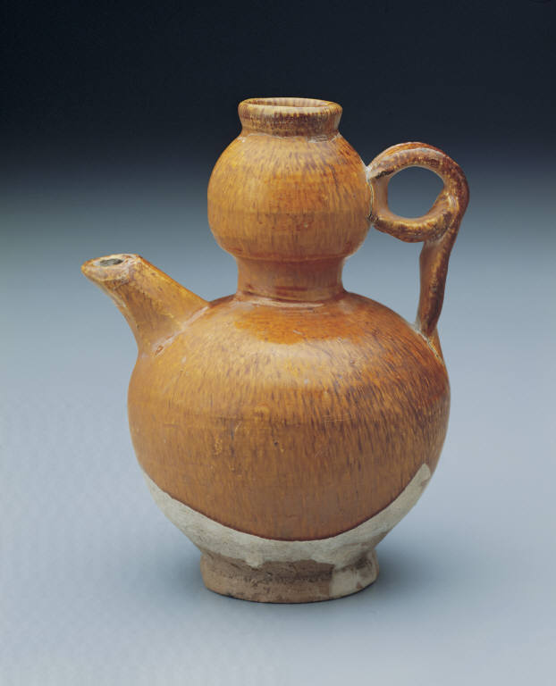 Yellow-glazed pitcher in the shape of a gourd
