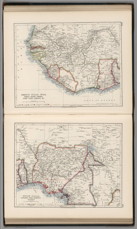 French Sudan (West), Sierra Leone, Liberia, Ivory Coast. Sudan (Central), Kamerun (Cameron), Nigeria.