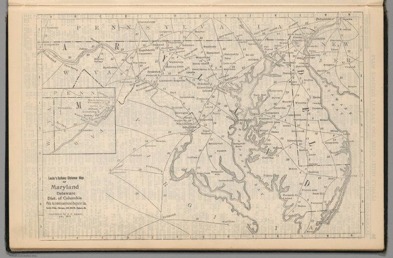 Railway Distance Map of the State of Maryland. Delaware. Dist. of Columbia.