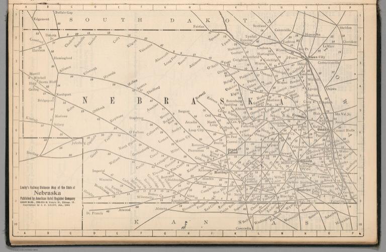 Railway Distance Map of the State of Nebraska