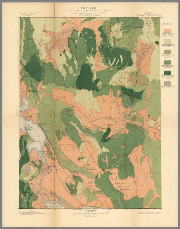 Plate LXXII. Klamath Quadrangle, Oregon. Land Classification and Density of Standing Timber.