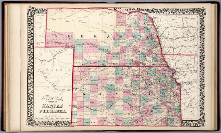 County and township map of the States of Kansas and Nebraska