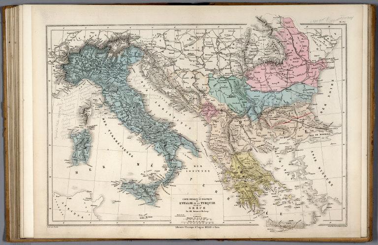 Carte physique et politique de l'Italie, Turquie, Grece