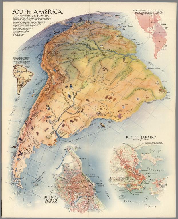 South America in globular perspective.