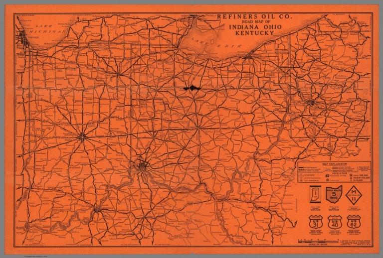 Refiners Oil Co. Road map of Indiana Ohio Kentucky
