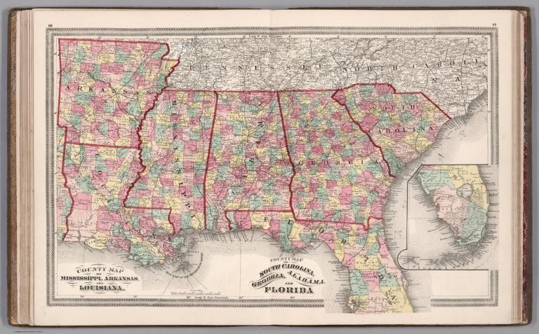 County map of Mississippi, Arkansas, and Louisiana