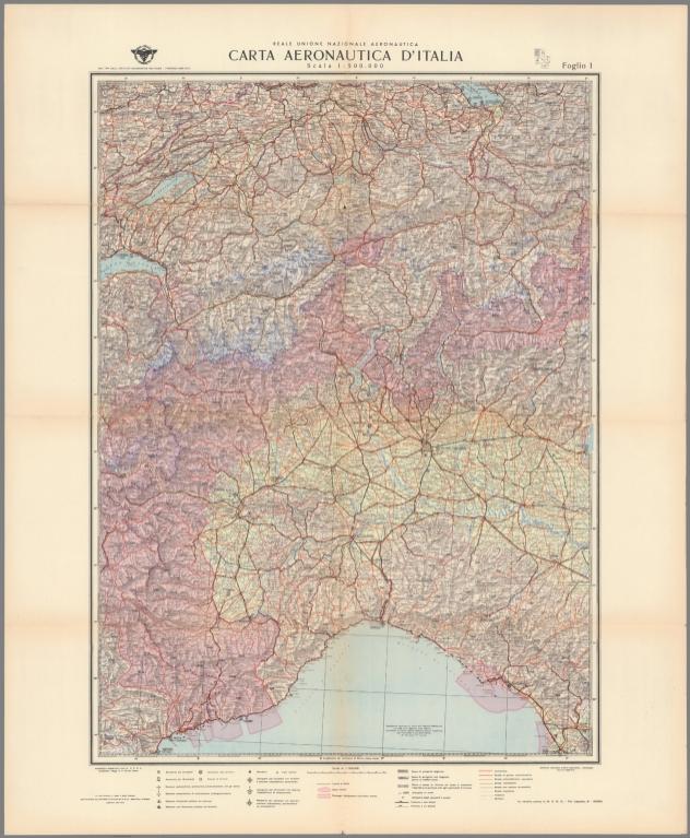 Foglio I. Carta Aeronautica D'Italia. Reale Unione Natzionale Aeronautica.