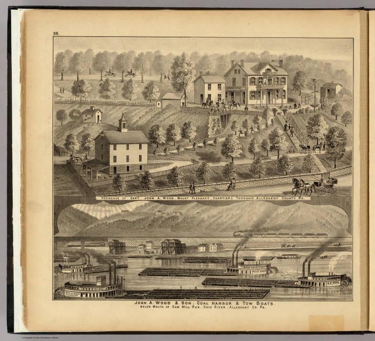 John A. Wood & Son, coal harbor & tow boats ...(with) Residence of John A. Wood, Mount Pleasant ... Allegheny County, Pa.
