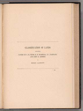 Section Title Page: Classification of Lands including Papers by C.H. Fitch, R.B. Marshall, E.C. Barnard, and John B. Leiberg.
