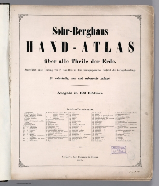 Title Page/Contents: Sohr-Berghaus Hand-Atlas der neuen Erdbeschreibung in 100 Blattern