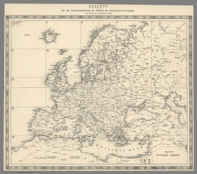 Index Map: Skelett fuer die Zusammenstellung der Blaetter der Generalkarte von Europa.