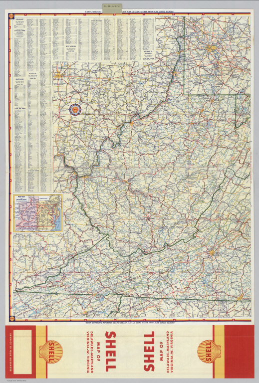 Shell Highway Map of Delaware - Maryland, Virginia, W. Virginia. (eastern portion).