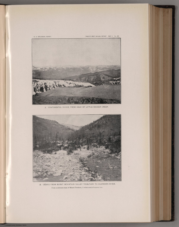 View: Plate XX. Continental Divide from Little Badger Creek. Debris from Burnt Tributary to Dearborn River.