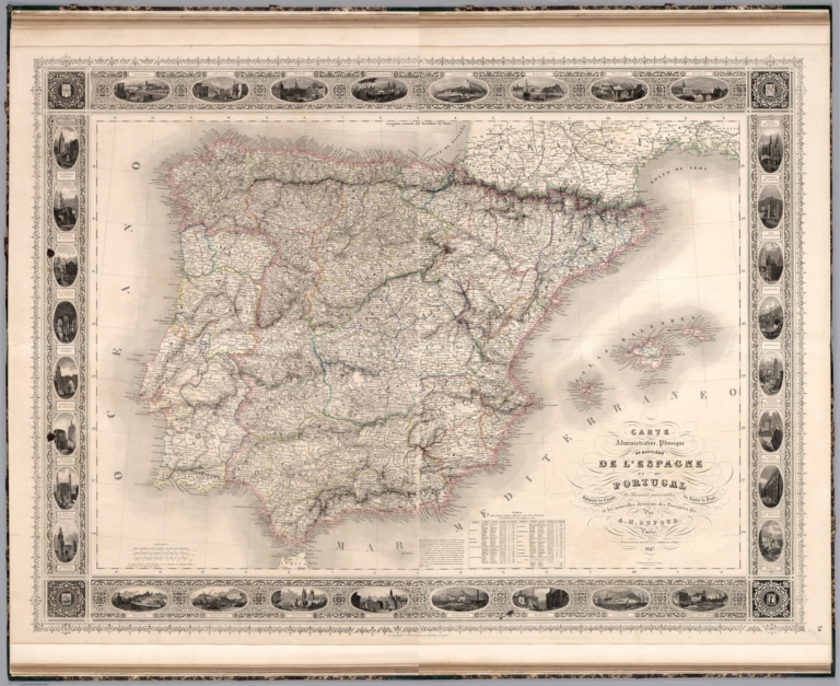 Composite Map: Carte Administrative Physique et Routiere de l'Espagne et du Portugal.