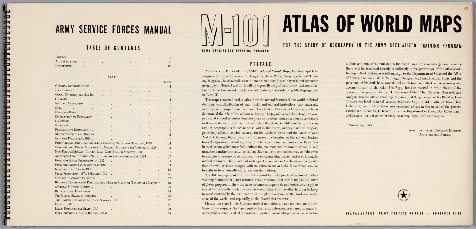 Title Page: Atlas of World Maps. Index Page: Table of Contents. Text: Preface.