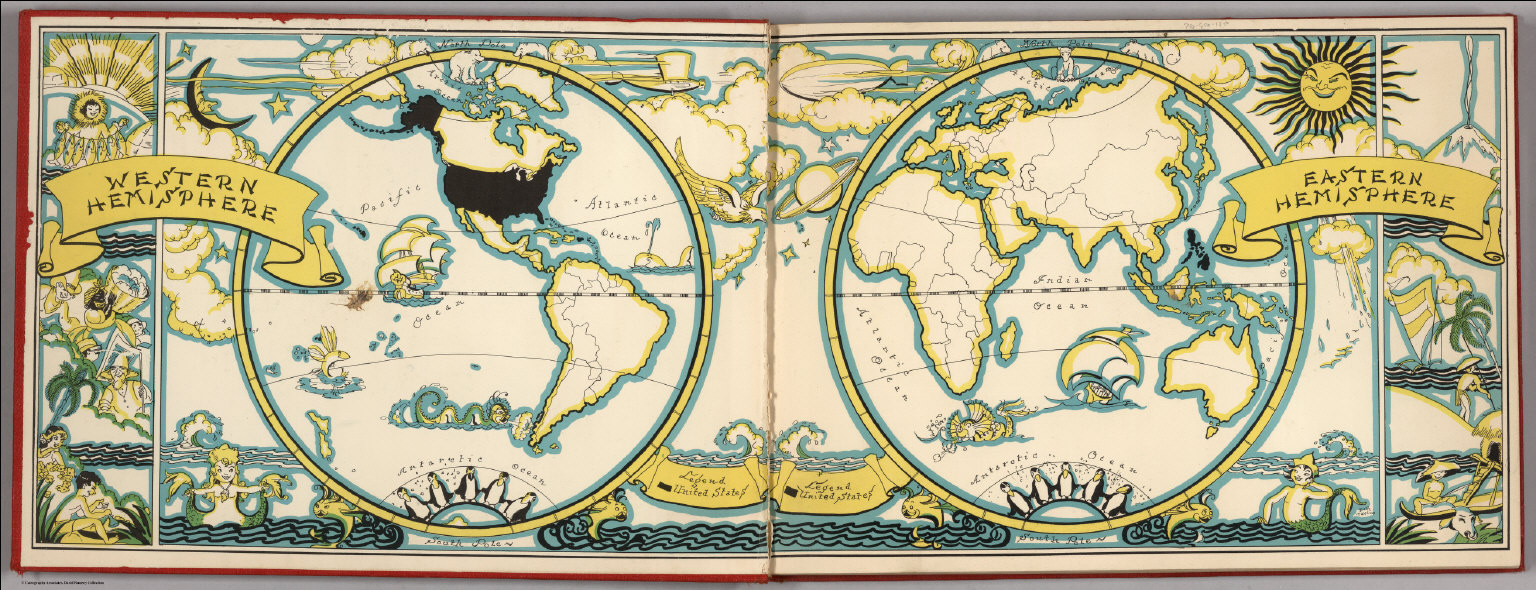 (Liners of Front and Back Covers) (The Earth in Hemispheres).